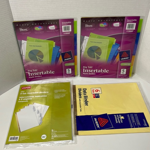 5 Tab Insertable Multicolor Binder Dividers Bundle of 4 Packs - Picture 1 of 4